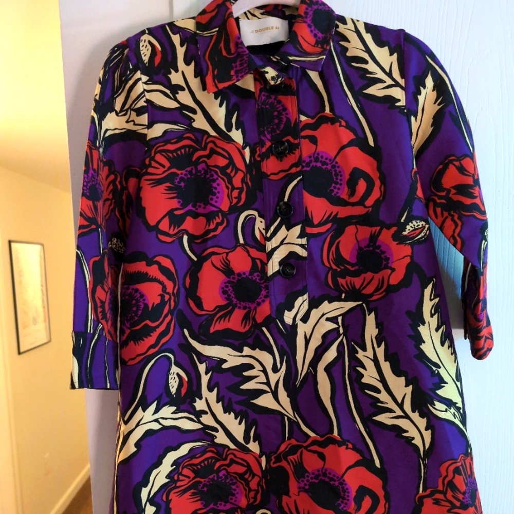 La DoubleJ Short Artemis Dress Big Blooms Viola Floral Print Modern Chic - Small